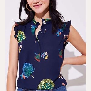 LOFT Hummingbird Ruffle Henley Shell Top | Size M